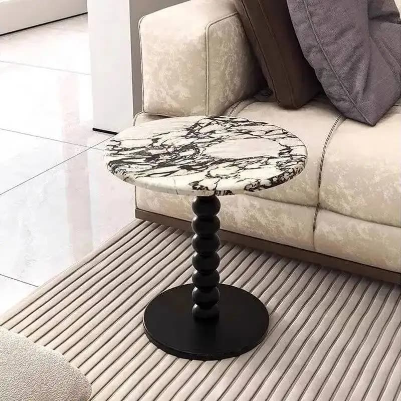 Natural Retro Marble Coffee Table Living Room Balcony Round Table Side Table French Home Bedside Tables Stone Tabletop