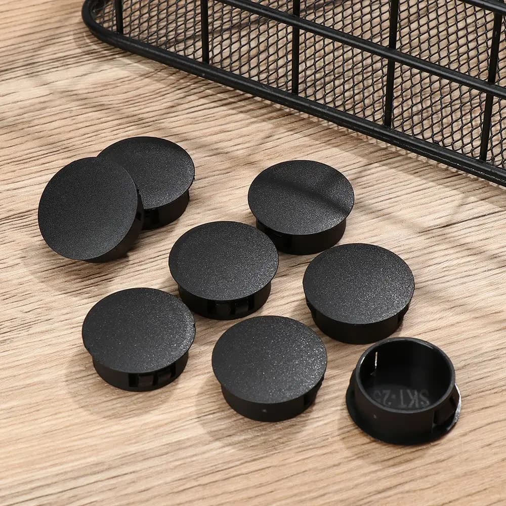 8pcs/pack Black Round Plastic Hole Plug Head Hole Decorative Cap Ceramic Tile Hole Bulkhead Buckle Type Pipe Plug Cover