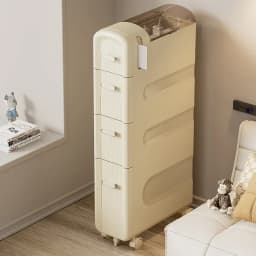 Cream Style Transparent Plastic Seam Storage Shelf Bathroom Floor Cart Storage Cabinets Toilet Side Narrow Gap Cabinet Storage