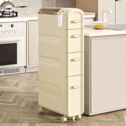 Cream Style Transparent Plastic Seam Storage Shelf Bathroom Floor Cart Storage Cabinets Toilet Side Narrow Gap Cabinet Storage