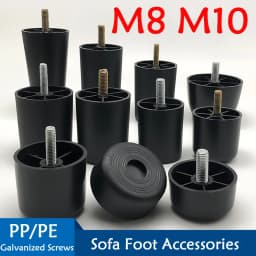 Round Tapered Black Plastic Furniture Legs Feet High 25-180MM Anti Slip Foot Pad With M8 M10 Thread Shank For Sofa And Chair