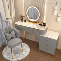 French Beauty Vanity Table Luxury With Light Mirror Trendy Aesthetic Vanity Table With Chair Kawaii Meuble Coiffeuse Furniture