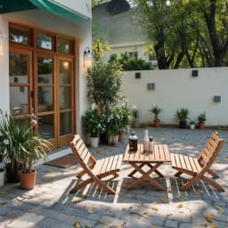 Outdoor Folding Chairs and Table Patio Garden Cafe Bistro Furniture Bamboo Beach Backrest Seating Commercial Picnic Table