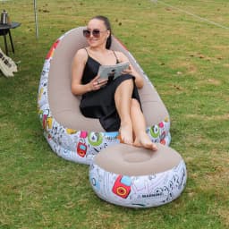 Inflatable Outdoor Sofa Portable Inflatable Lazy Sofa Reclining Chair With Footrest ForNappingPortable Simple Flocking Foldable