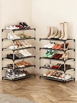 Stylish Shoe Rack Metal Simple Shoe Shelf Footwear Organizer Stand Holder Space-saving Black Shoe Shelf for Living Room