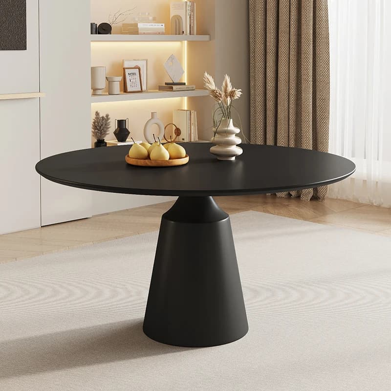 Slate round dining table household small apartment minimalist pure black round table with turntable pure white dining table just