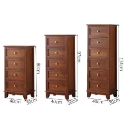 Wooden 5-Drawer Chest - Narrow Bedside Storage Cabinet Solid Wood, Space-Saving, Multi-Functional, Vintage Style