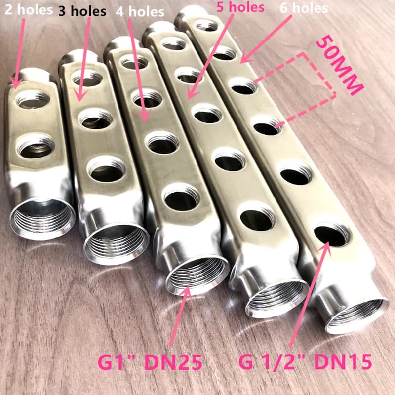 G1"G1/2" Floor heating system accessories stainless steel 304 Water Distribution Manifold for Underfloor Heating System DN25 1/2