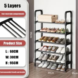8 Tier Household Metal Shoe Rack Furniture Elevated Shoe-Shelf Multi-Functional Black Storage Racks Space Saving For Living Room