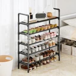 8 Tier Household Metal Shoe Rack Furniture Elevated Shoe-Shelf Multi-Functional Black Storage Racks Space Saving For Living Room