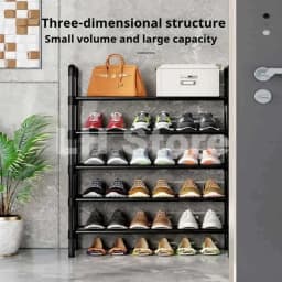 8 Tier Household Metal Shoe Rack Furniture Elevated Shoe-Shelf Multi-Functional Black Storage Racks Space Saving For Living Room