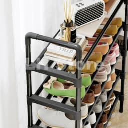 8 Tier Household Metal Shoe Rack Furniture Elevated Shoe-Shelf Multi-Functional Black Storage Racks Space Saving For Living Room