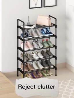 8 Tier Household Metal Shoe Rack Furniture Elevated Shoe-Shelf Multi-Functional Black Storage Racks Space Saving For Living Room