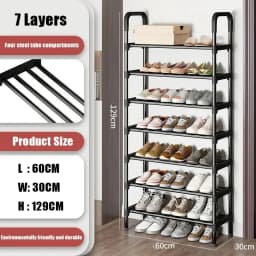8 Tier Household Metal Shoe Rack Furniture Elevated Shoe-Shelf Multi-Functional Black Storage Racks Space Saving For Living Room