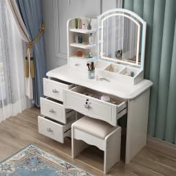 Nordic Vintage Vanity Table Drawer Set With Chair Mid Century Classic Vanity Table With Light Mirror Design Coiffeuse Furniture