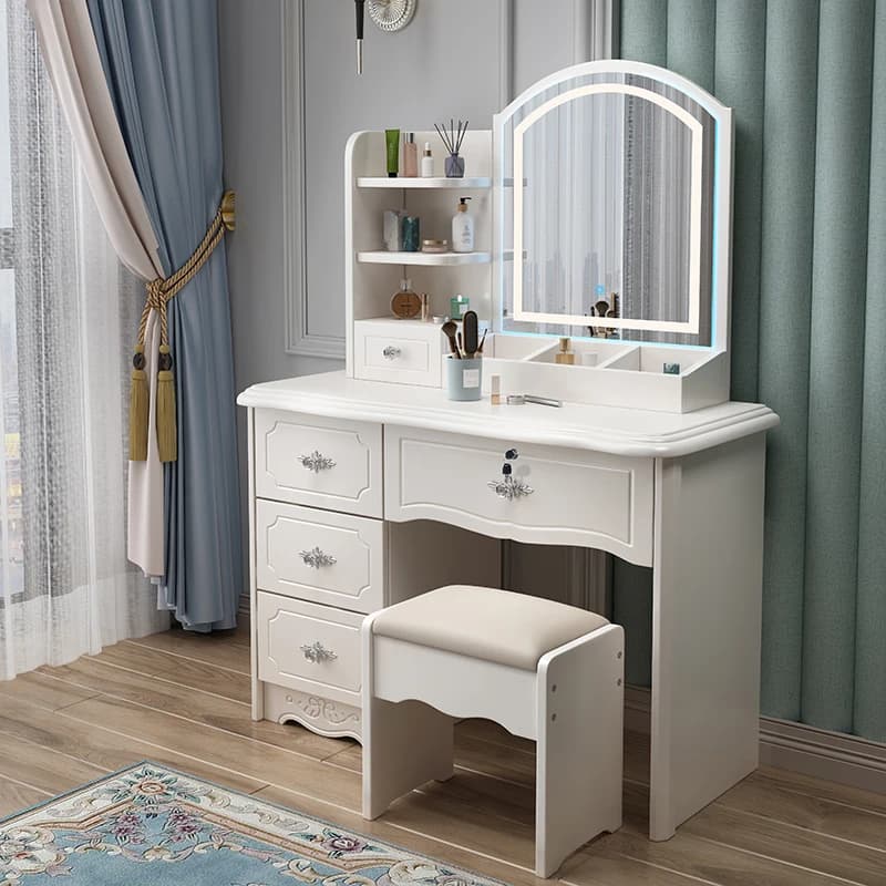 Nordic Vintage Vanity Table Drawer Set With Chair Mid Century Classic Vanity Table With Light Mirror Design Coiffeuse Furniture