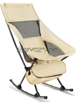 Folding Rocking Camping Chair Portable Outdoor Rocker with High Back, Bottom Storage Bag, Carry Bag, Supports 150kg