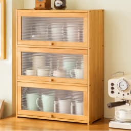 Natural Bamboo Storage Cabinets Dustproof Acrylic Doors Cup Holder Tea Set Display Kitchen Organizer Dining Room
