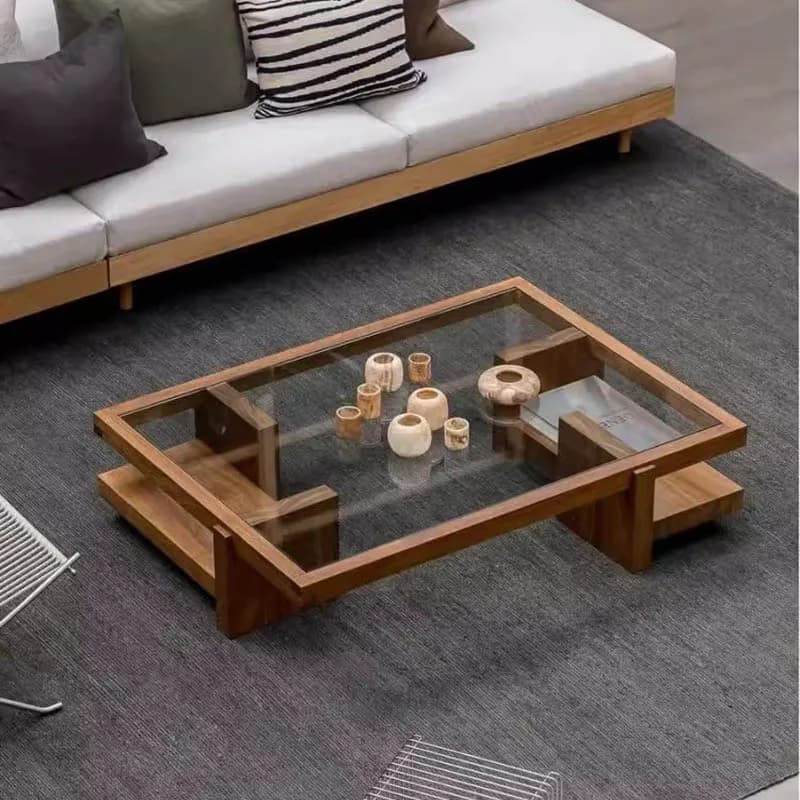 Chinese Vintage Coffee Table Glass Minimalist Rustic Living Room Coffee Table Premium Trendy Mueble Salón Living Room Furniture