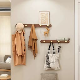 Walnut Beech Solid Wood Brass Clothes Hook Entrance Foyer Coat Racks Wall Hanging Scarf Hats Keys Organizer Shelf Home Decor