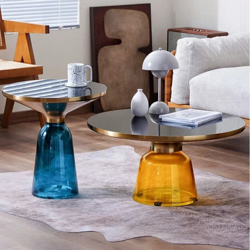 Nordic Living Room Household Tempered Glass Sofa Light Luxury Coffee Table Combination Colorful Round Creative Storage Tables