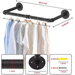 American Style Wall Mounted Clothes Rack Industrial Iron Water Pipe Design Clothing Hanger Multi-Functional Display