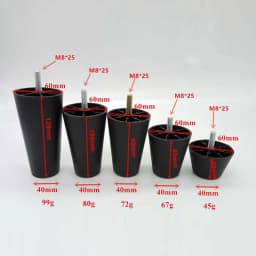 4Pcs Round Tapered Black Plastic Furniture Legs Feet with Mounting Plates M8*25 Thread Shank for Sofa and Chair 4 to12cm height