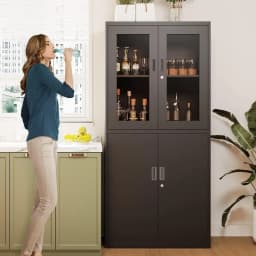 Fashion 71" Locking Display Cabinet with 2 Adjustable Shelves 4-Tier Tall Steel Cabinet, Metal Storage Cabinet with Glass Doors