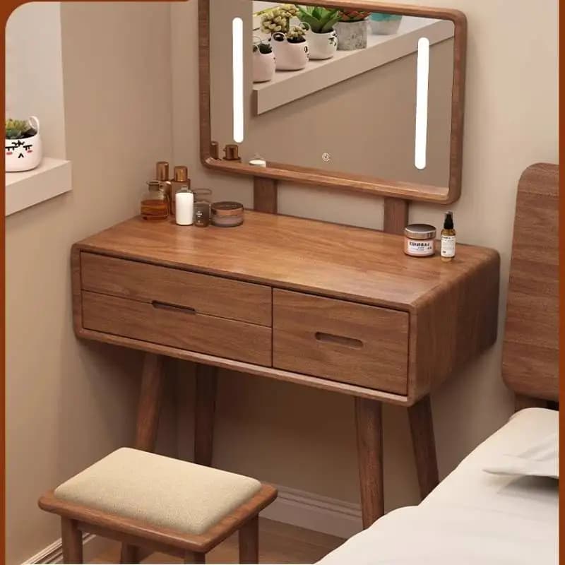 Brown Simple Vanity Table Dest Storage Drawer Solid Wood Makeup Vanity Desk Mirror Modern Coiffeuse De Chambre Furniture Home