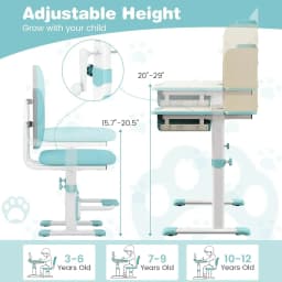 A Kids Desk and Chair Set,Height Adjustable Children School Study Table and Chair Set w/Tilt Desktop,Storage Drawer Hutch