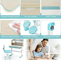 A Kids Desk and Chair Set,Height Adjustable Children School Study Table and Chair Set w/Tilt Desktop,Storage Drawer Hutch
