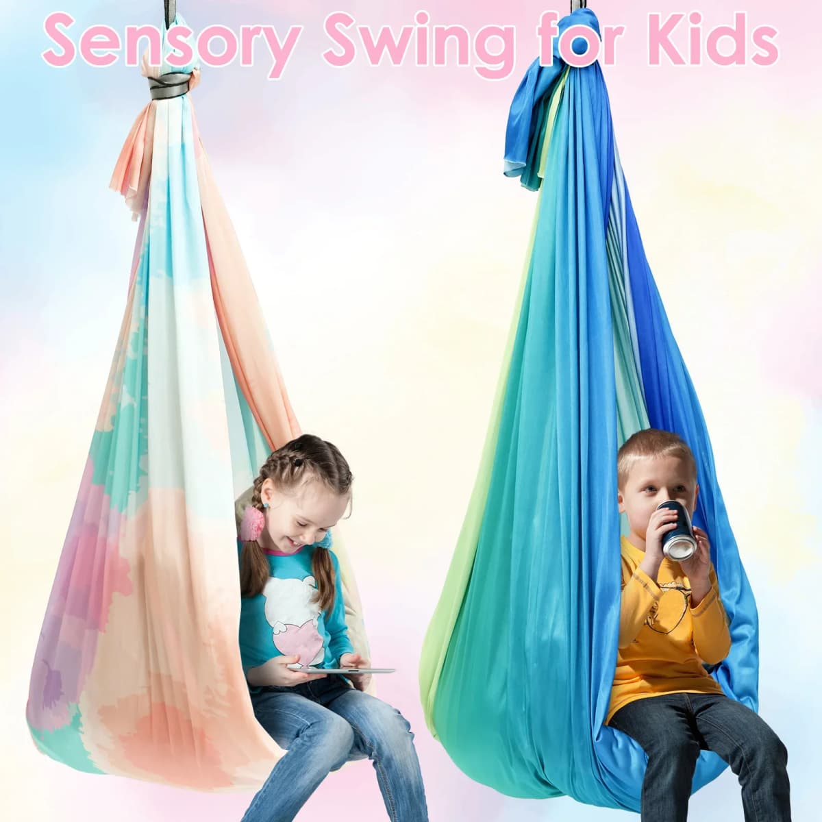 Sensory Swing Comfortable Kids Sensory Hammock Holds up to 200 lbs Indoor Cuddle Swing with 360° Swivel Hardware for Children