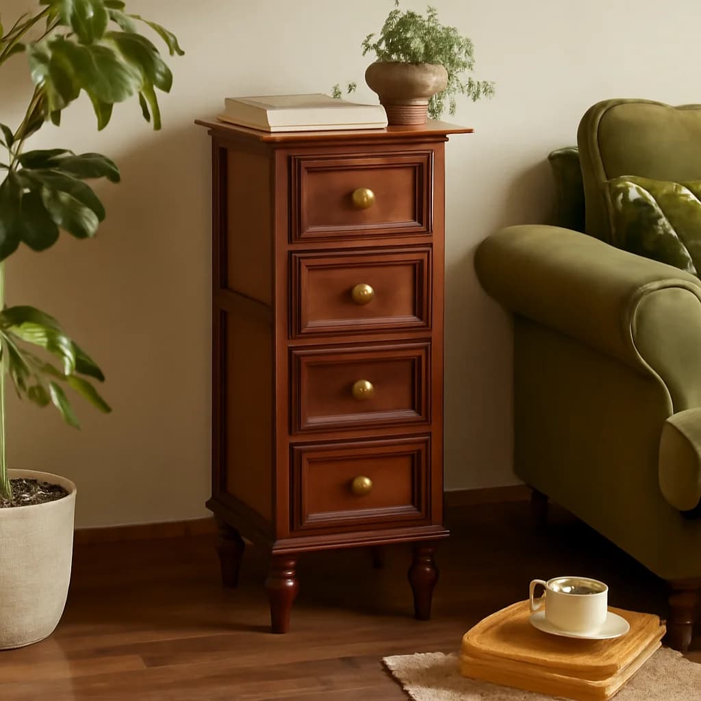 28cm Ultra-Thin Waterproof Sideboard Anti-Collision Drawer Cabinet with Brass Handles for Compact Living Room/Corner Storage