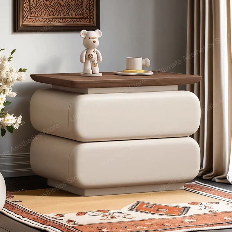 Cream Style Bedside Table Space Saving Design Trendy Simple Nightstands Storage Drawers Mesita De Noche Bedroom Furniture