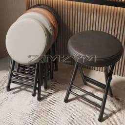 Folding Cushion Stool Chair Foldable Cafe Interior Dining Chair Space Saving Round Small Chair Home Furniture