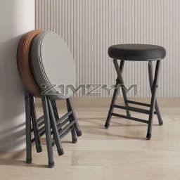 Folding Cushion Stool Chair Foldable Cafe Interior Dining Chair Space Saving Round Small Chair Home Furniture