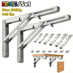 Heavy Duty 2PCS Triangle Folding Angle Shelf Bracket Stainless Steel Collapsible Shelf Bracket for Table Work Bench Wall Mounted