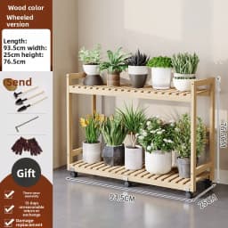 Modern Wooden Tiered Plant Stand with Wheels Multi-Level Flower Shelf for Balcony Space Saving Garden Display Rack Organizer