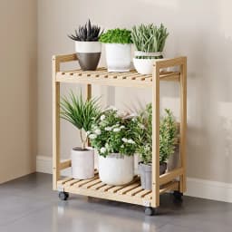 Modern Wooden Tiered Plant Stand with Wheels Multi-Level Flower Shelf for Balcony Space Saving Garden Display Rack Organizer