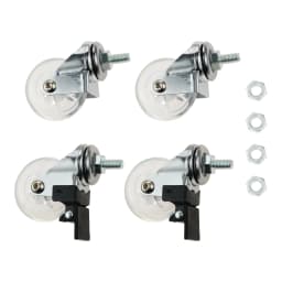 4pcs 2" Threaded Stem Casters Clear PU M8 Swivel Wheel with/without Safety Brake Nuts Office Chair Desk Baggage Quiet Smoothly