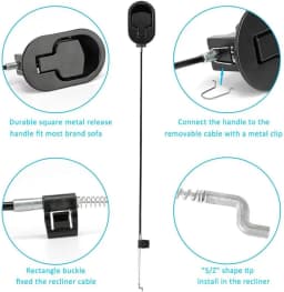 1Pc Zinc Chrome Black Recliner Release Pull Handle With Cable
