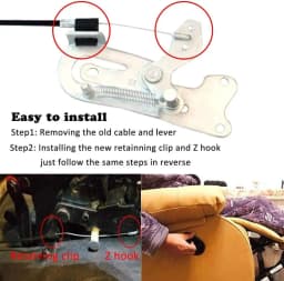 1Pc Zinc Chrome Black Recliner Release Pull Handle With Cable