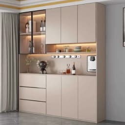 Large Modern Kitchen CabinetHutch Storage Sideboards Freestanding Kitchen Pantry with Glass Doors and Drawers Sideboard Buffet