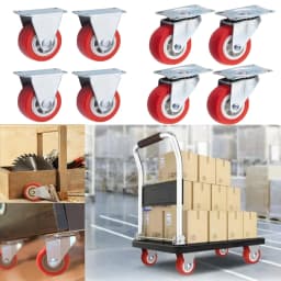 2 ⁄ 4 Quiet Small Casters, Universal Wheels, 1.97' Rotating Casters, Red Fixed Wheels, for Wheelbarrows, Furniture Project Carts
