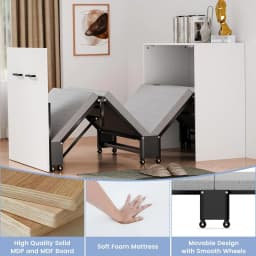 Nordic Bed Cabinet, Folding Roll Away Beds with Mattresses for Adult, Pull Out Chest Daybed, Guest