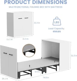 Nordic Bed Cabinet, Folding Roll Away Beds with Mattresses for Adult, Pull Out Chest Daybed, Guest