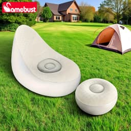 Camebsut Lazy Couch Sofas Inflatable Chair Foldable Recliner Outdoor Sofa Bed Footstool Portable Air Bed Lunch Lounge Chair