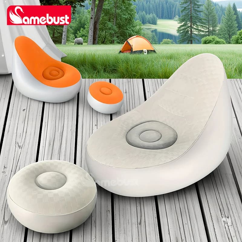 Camebsut Lazy Couch Sofas Inflatable Chair Foldable Recliner Outdoor Sofa Bed Footstool Portable Air Bed Lunch Lounge Chair