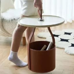 Sofa Side Mobile Round Coffee Table Bedroom Saddle Leather Bedside Cabinet Balcony Designer Hand Carry Storage Corner Table