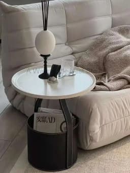 Sofa Side Mobile Round Coffee Table Bedroom Saddle Leather Bedside Cabinet Balcony Designer Hand Carry Storage Corner Table